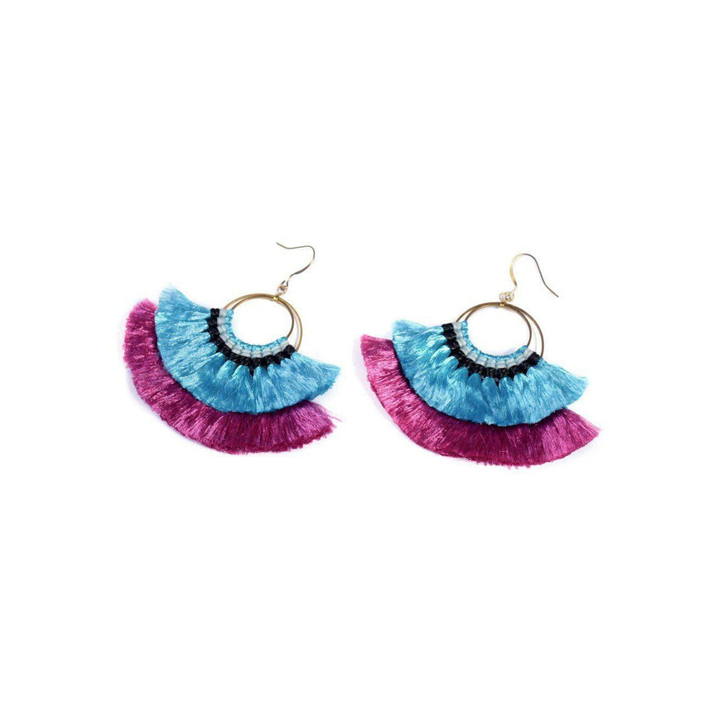 Double Fan Tassel Boho Earrings - Thailand Jewelry La Vie Bien Double Fan Tassel Boho Earrings - Thailand
