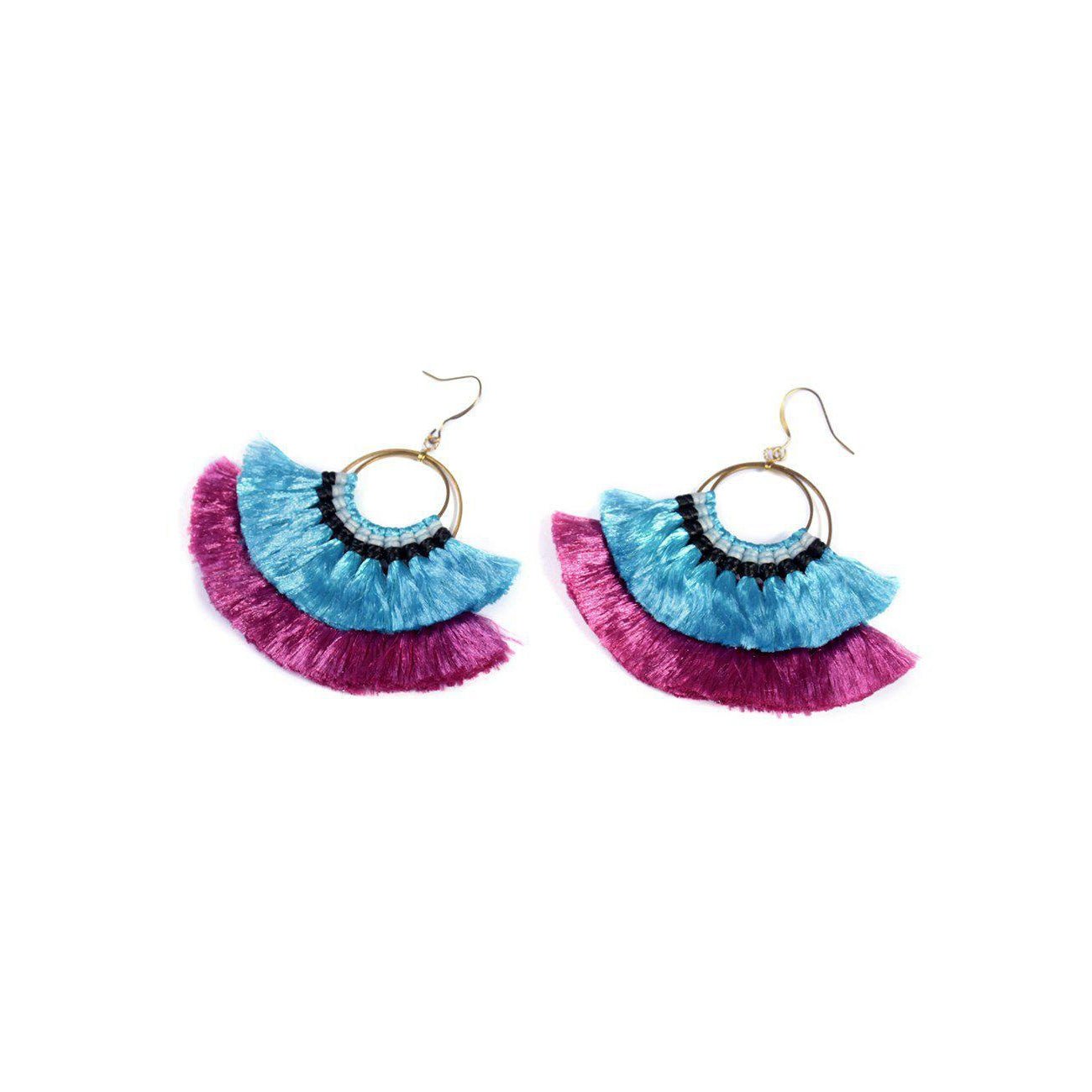 Double Fan Tassel Boho Earrings - Thailand Jewelry La Vie Bien Double Fan Tassel Boho Earrings - Thailand
