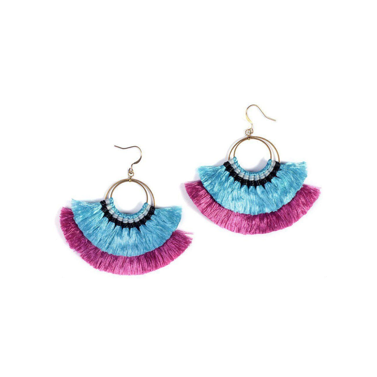 Double Fan Tassel Boho Earrings - Thailand Jewelry La Vie Bien Double Fan Tassel Boho Earrings - Thailand