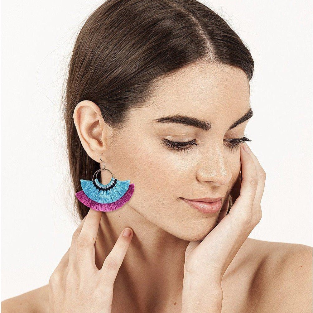 Double Fan Tassel Boho Earrings - Thailand Jewelry La Vie Bien Double Fan Tassel Boho Earrings - Thailand