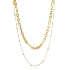 Double Layered Charm Bar Necklaces - Mixed Link 18k