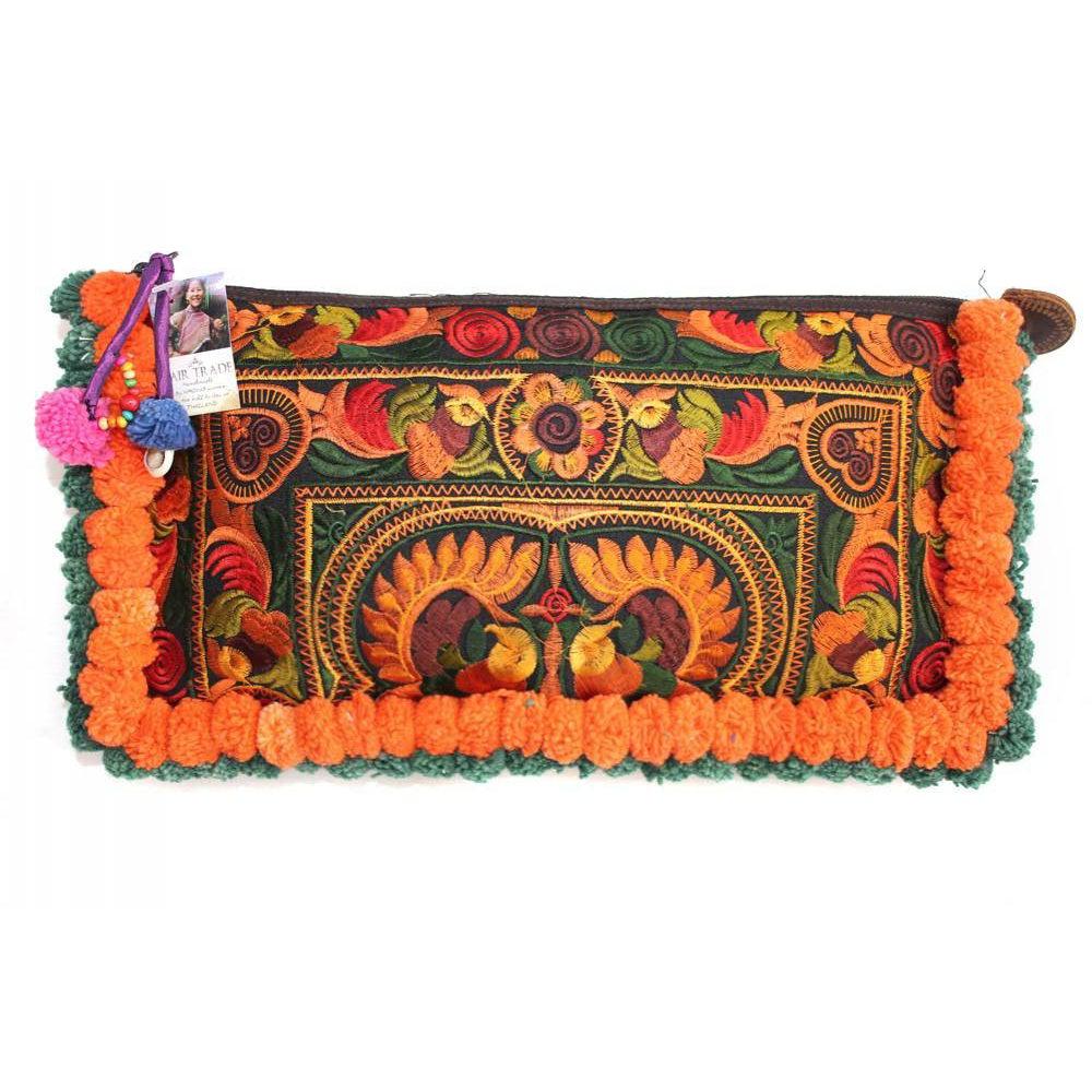 Double Pompom Embroidered Hmong Clutch - Thailand Bags La Vie Bien Double Pompom Embroidered Hmong Clutch - Thailand