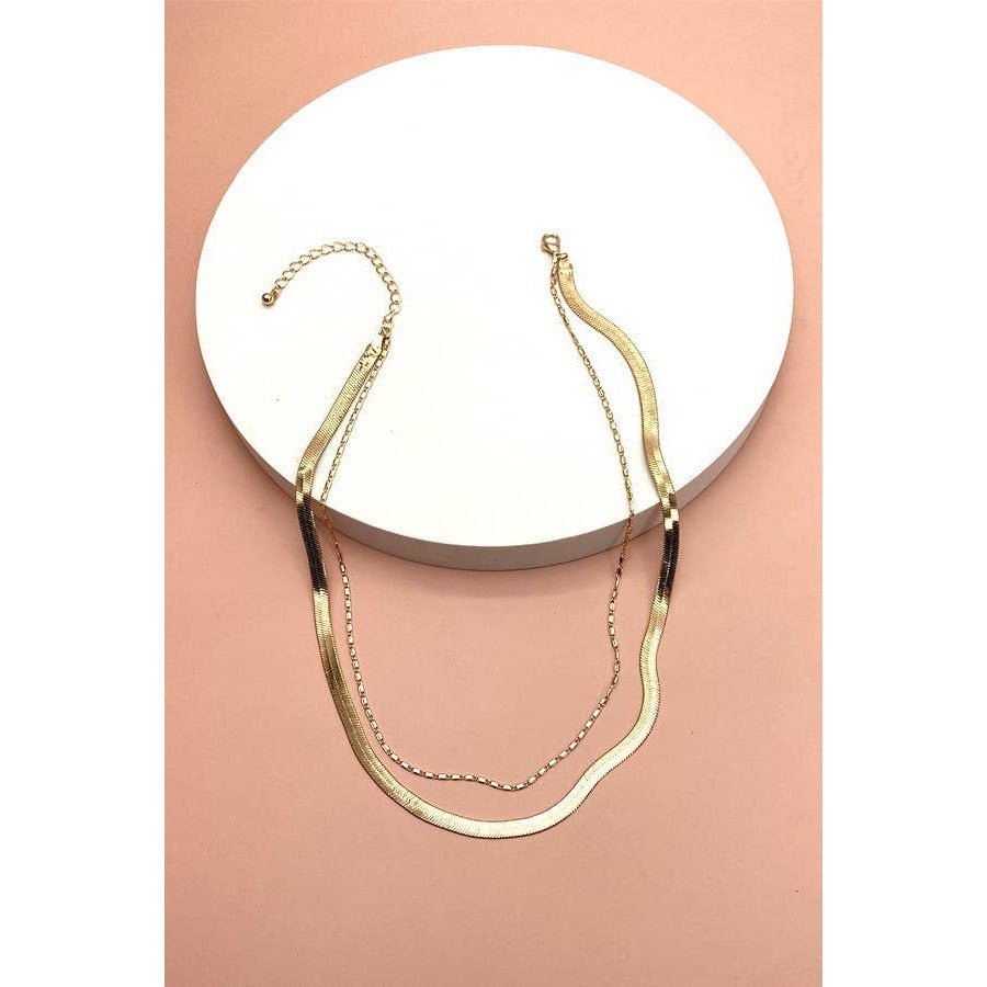 Double Snake and Largo Chain Necklace | Two Layer Gold Tone Jewelry