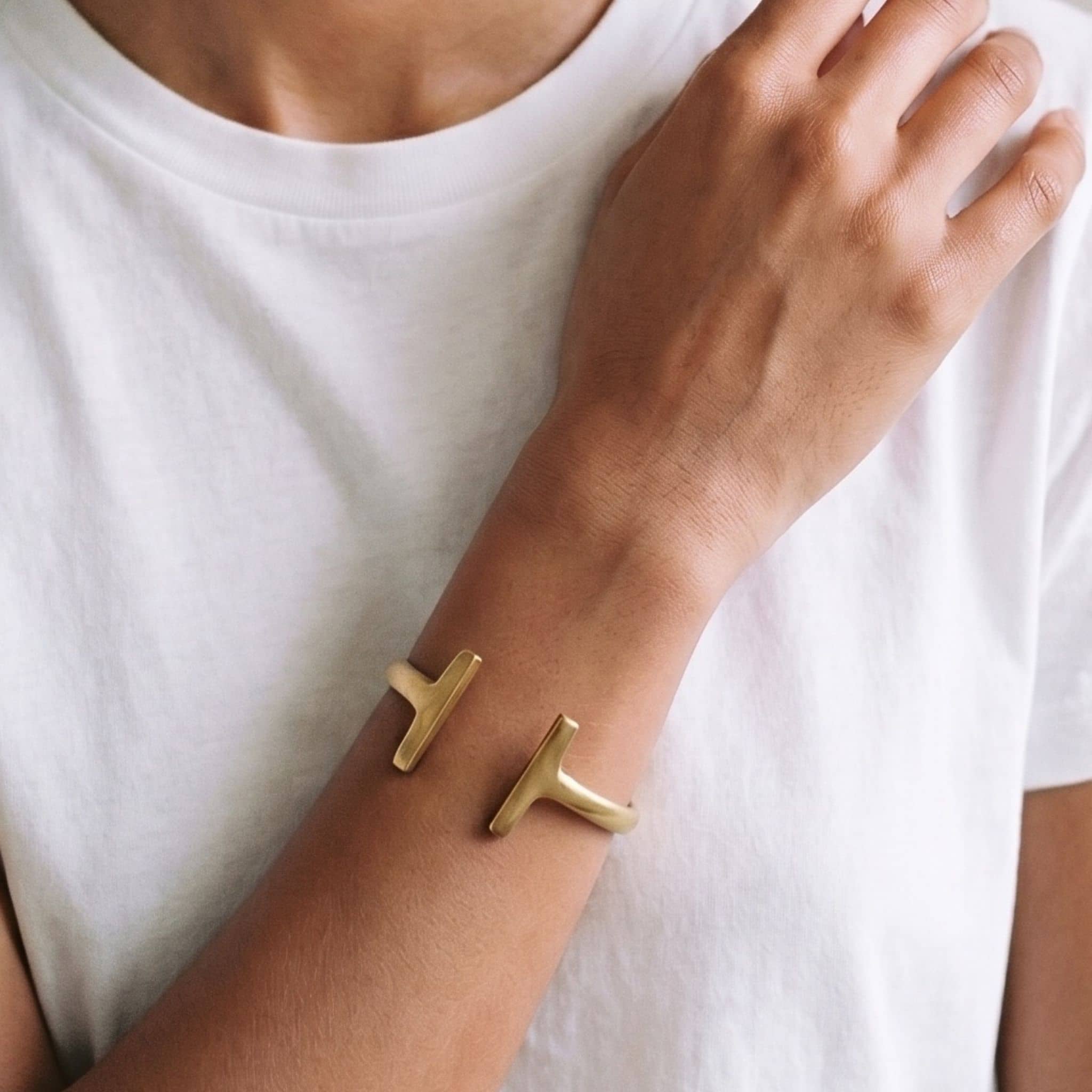 Double T Wrap Around Cuff Bracelet in Brass - Simba Bracelets La Vie Bien Double T Wrap Around Cuff Bracelet in Brass - Simba