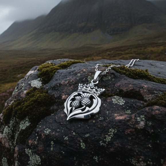 Double Thistle Scottish Luckenbooth Necklace in Sterling Silver Pendant La Vie Bien Double Thistle Scottish Luckenbooth Necklace in Sterling Silver