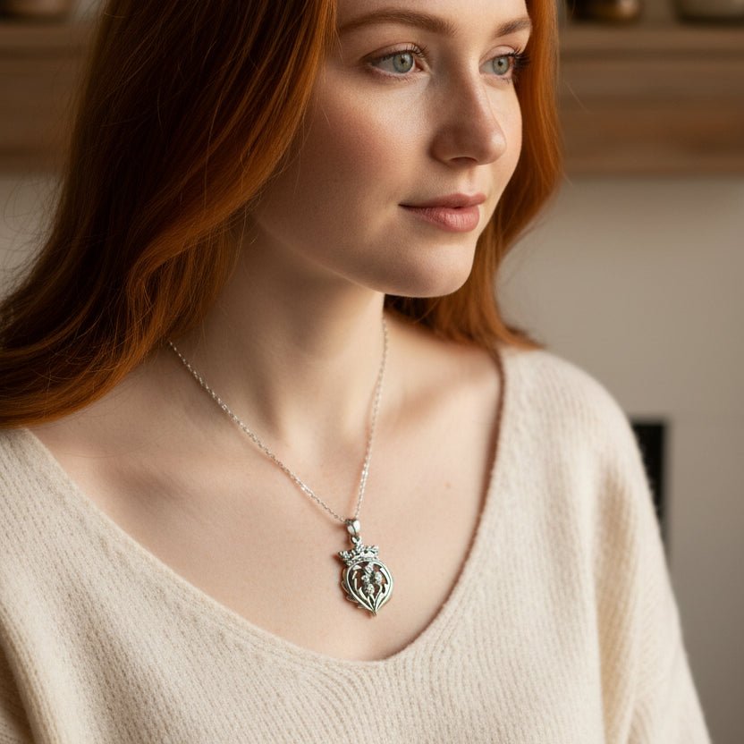Double Thistle Scottish Luckenbooth Necklace in Sterling Silver Pendant La Vie Bien Double Thistle Scottish Luckenbooth Necklace in Sterling Silver