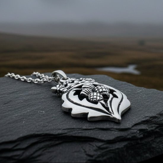 Double Thistle Scottish Luckenbooth Necklace in Sterling Silver Pendant La Vie Bien Double Thistle Scottish Luckenbooth Necklace in Sterling Silver