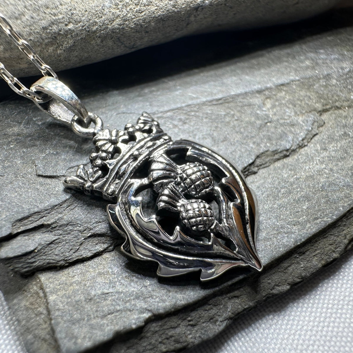 Double Thistle Scottish Luckenbooth Necklace in Sterling Silver Pendant La Vie Bien Double Thistle Scottish Luckenbooth Necklace in Sterling Silver