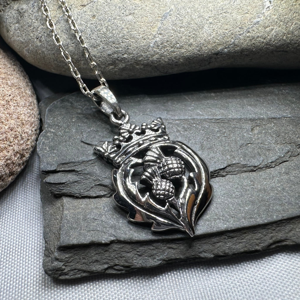 Double Thistle Scottish Luckenbooth Necklace in Sterling Silver Pendant La Vie Bien Double Thistle Scottish Luckenbooth Necklace in Sterling Silver
