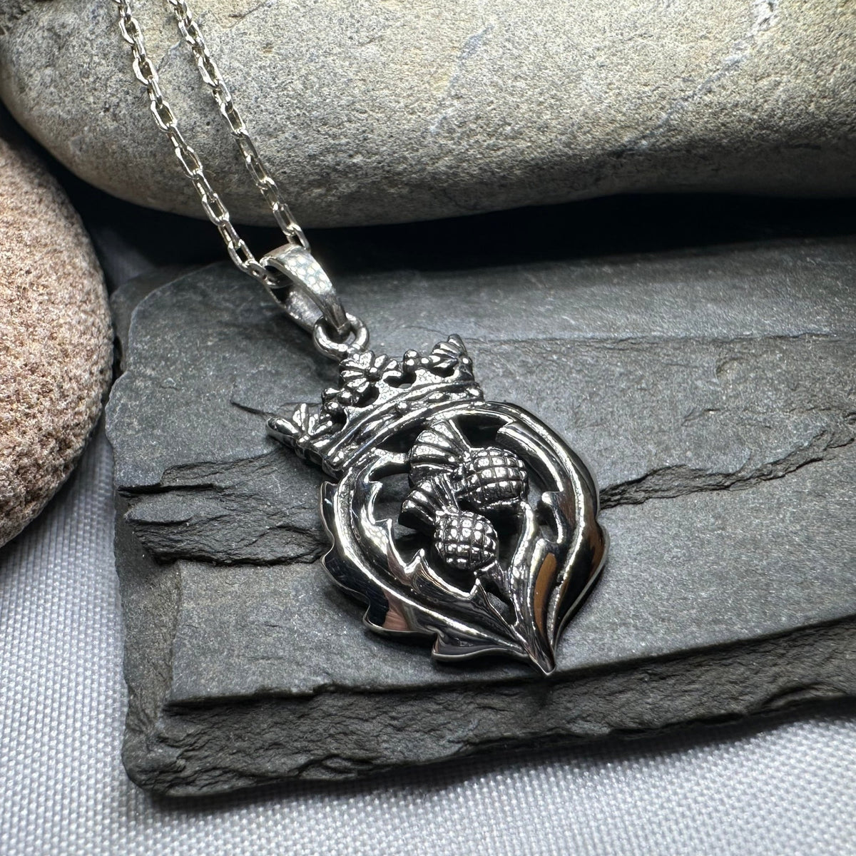 Double Thistle Scottish Luckenbooth Necklace in Sterling Silver Pendant La Vie Bien Double Thistle Scottish Luckenbooth Necklace in Sterling Silver