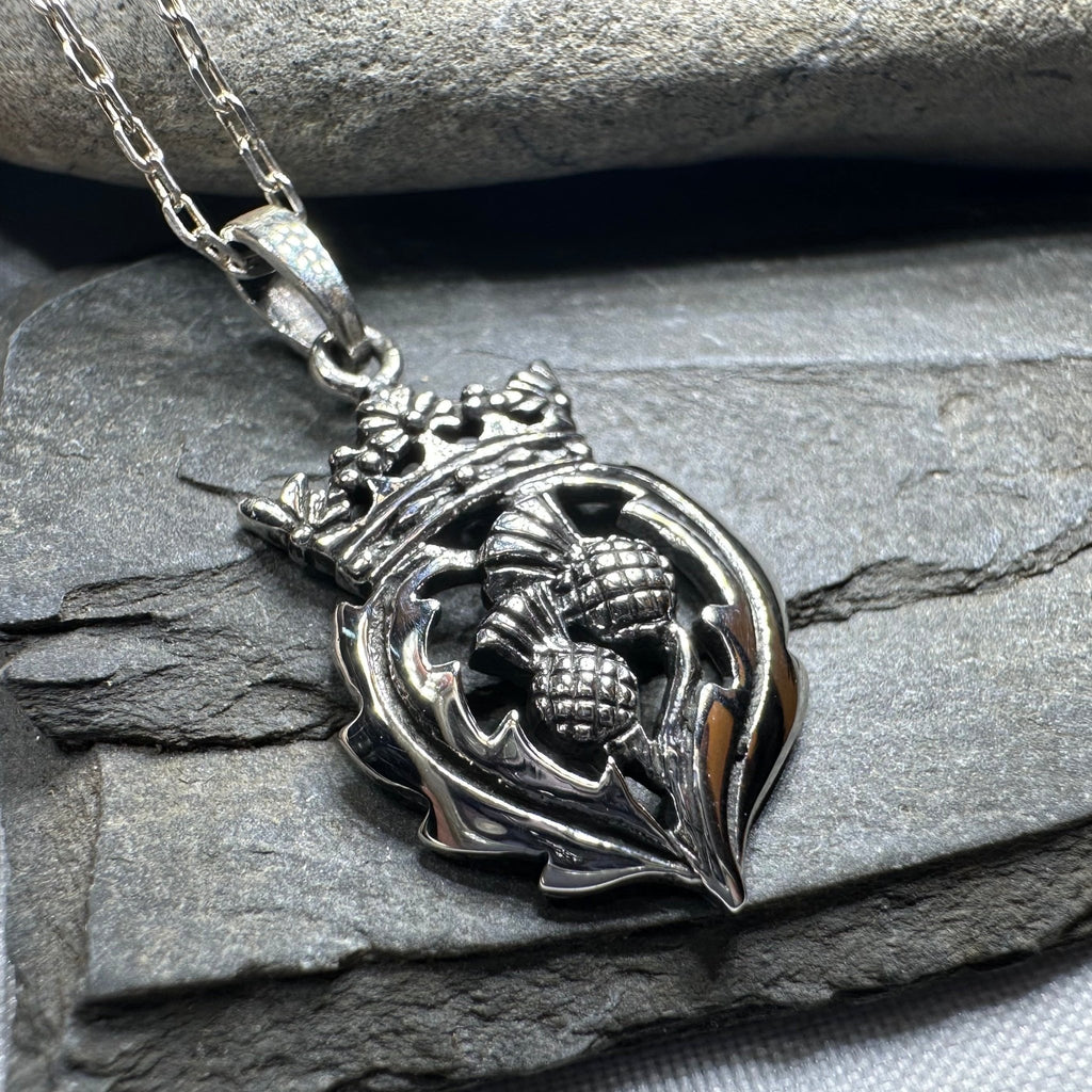 Double Thistle Scottish Luckenbooth Necklace in Sterling Silver Pendant La Vie Bien Double Thistle Scottish Luckenbooth Necklace in Sterling Silver