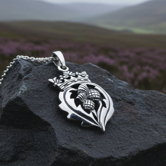 Double Thistle Scottish Luckenbooth Necklace in Sterling Silver Pendant La Vie Bien Double Thistle Scottish Luckenbooth Necklace in Sterling Silver