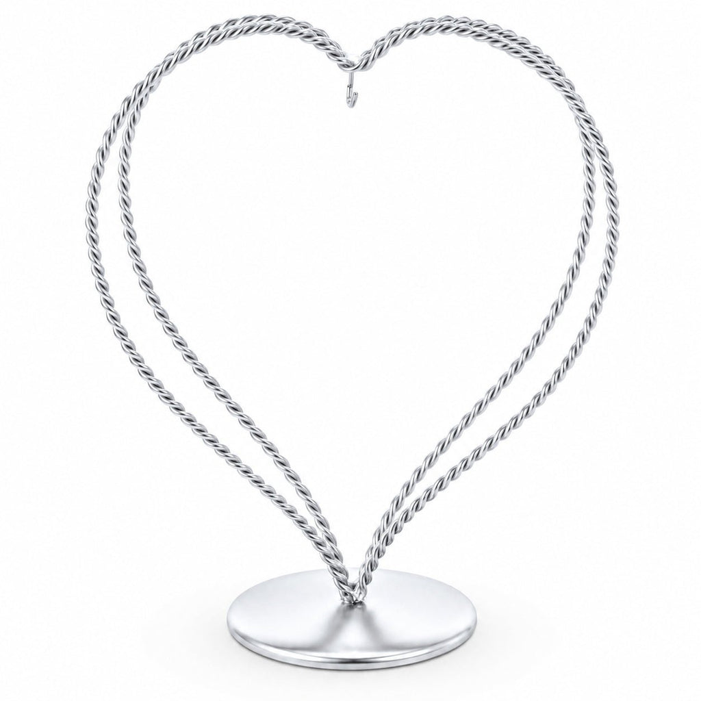 Double Wire Heart Twisted Silver Metal Ornament Display Stand 7.8 Inches Ornament Stands La Vie Bien Double Wire Heart Twisted Silver Metal Ornament Display Stand 7.8 Inches