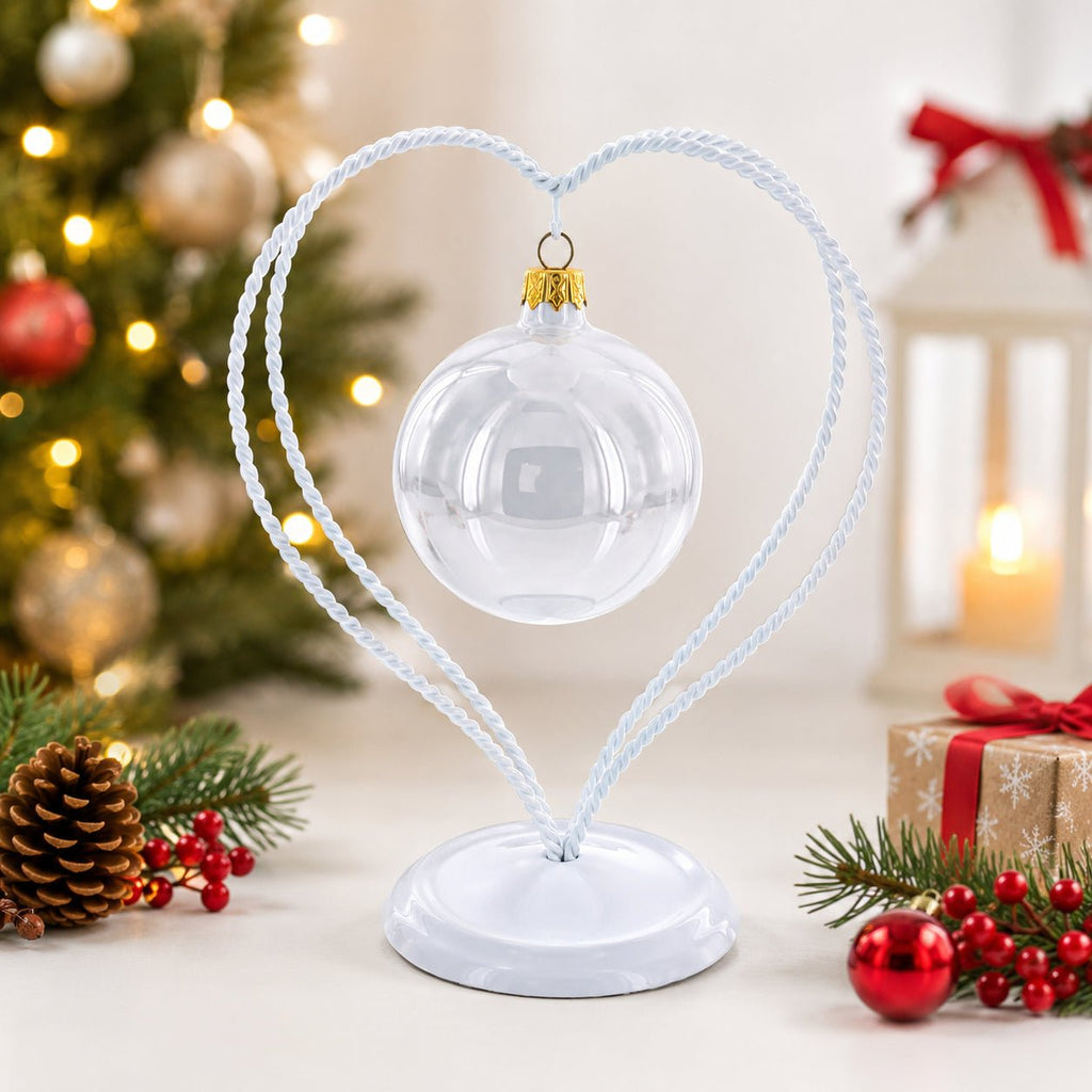 Double Wire Heart Twisted White Paint Metal Ornament Display Stand 7.8 Inches Ornament Stands La Vie Bien Double Wire Heart Twisted White Paint Metal Ornament Display Stand 7.8 Inches