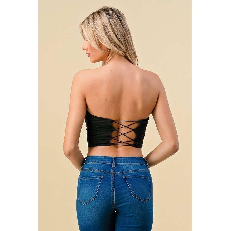 Doubled Layered Back Lace Up Tube Top | Casual Style Sleeveless Cropped Top [Available in Sizes SM - L]