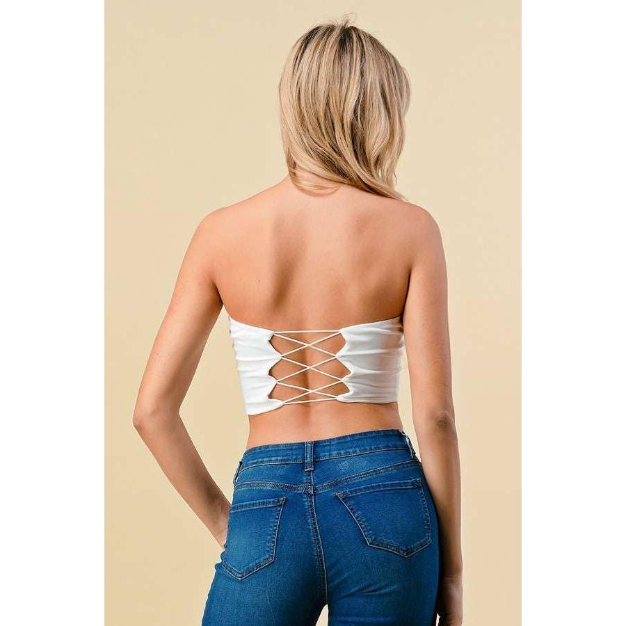 Doubled Layered Back Lace Up Tube Top | Casual Style Sleeveless Cropped Top [Available in Sizes SM - L]