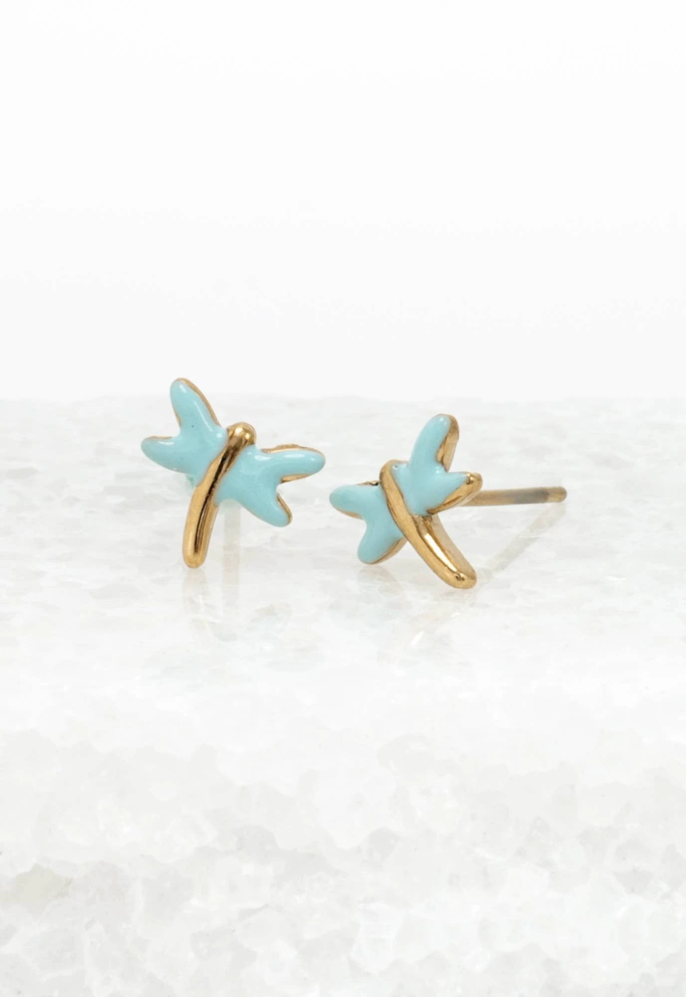 Dragonfly Studs in Mint - 14K Gold and Enamel Studs