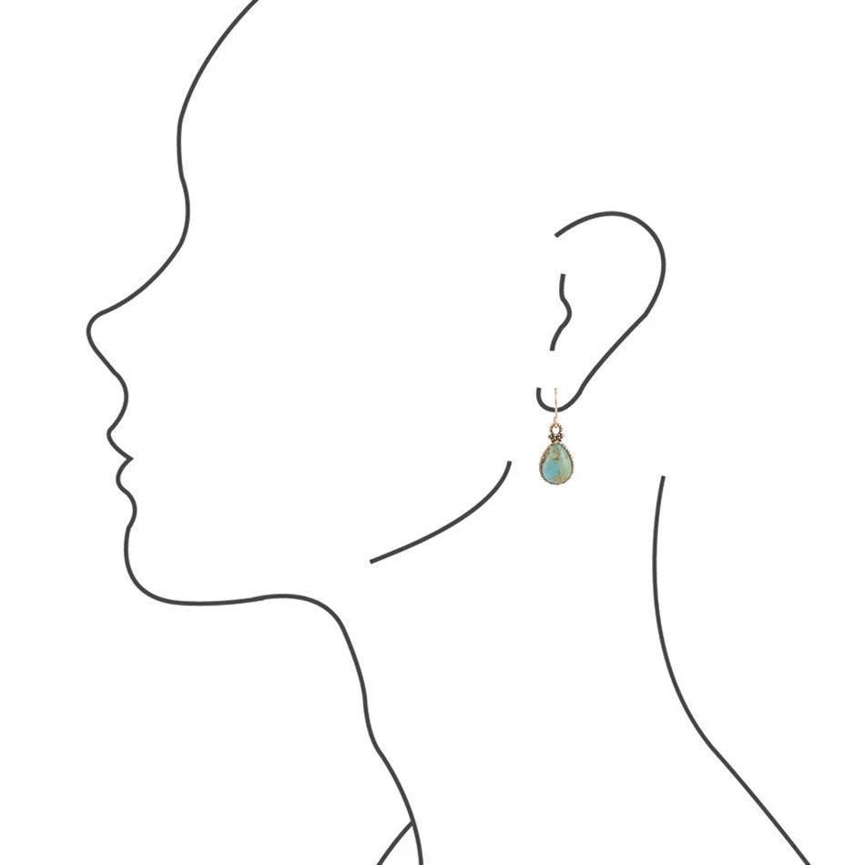 Dreamy Drop Blue Turquoise and Golden Earrings by Barse Jewelry