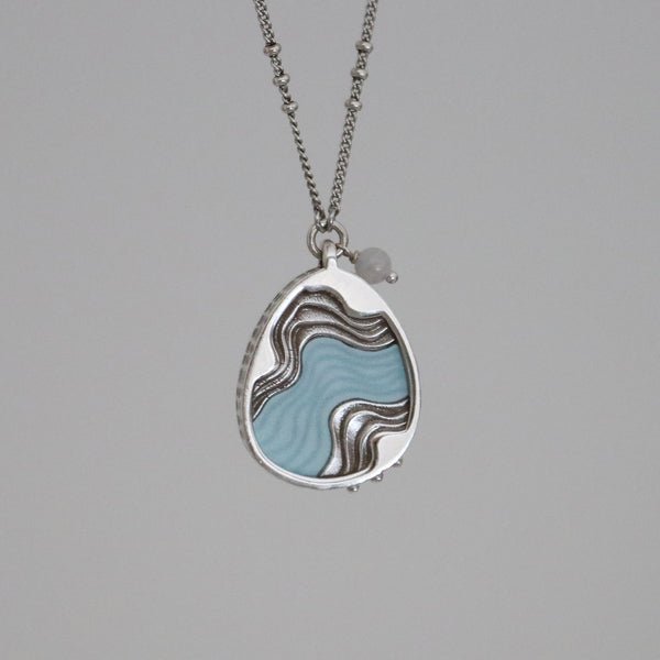 Drift Necklace – Aquamarine Blue Acrylic & Agate Teardrop Pendant Jewelry La Vie Bien Drift Necklace – Aquamarine Blue Acrylic & Agate Teardrop Pendant
