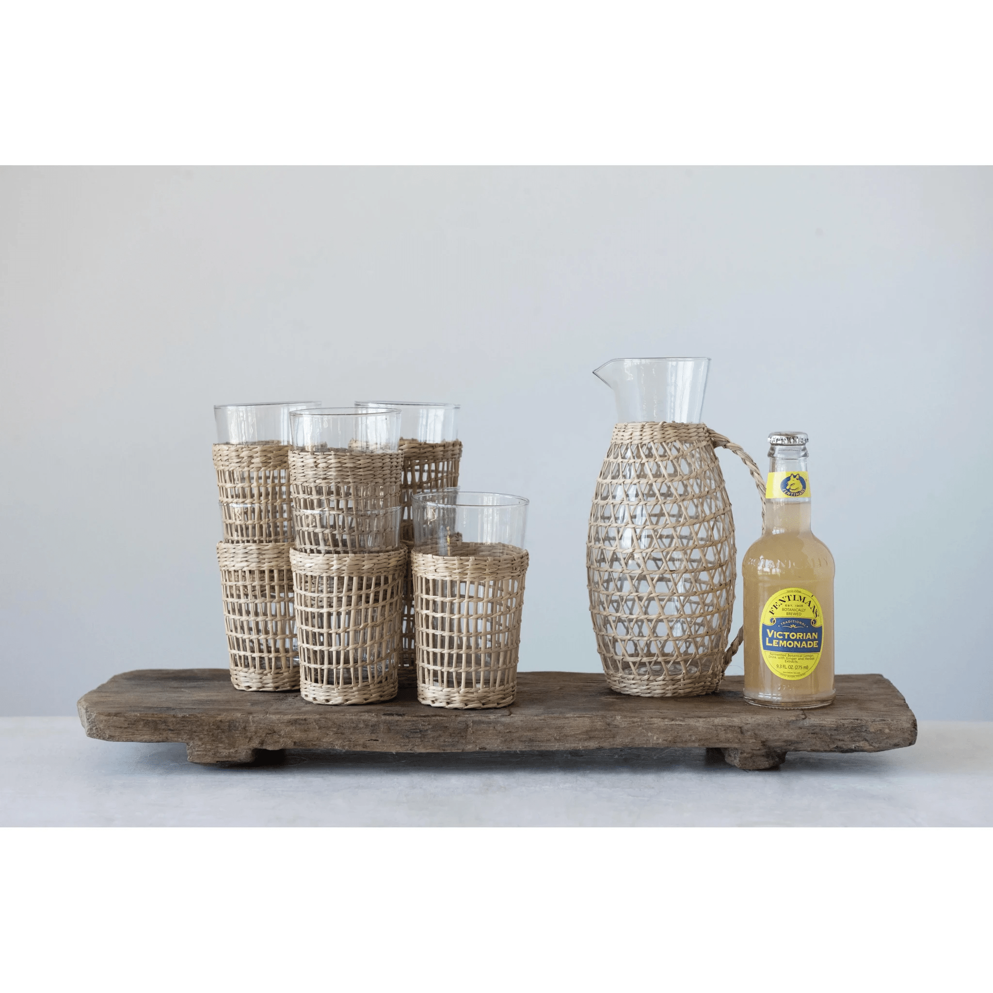 Drinking Glass with Woven Seagrass Sleeve by White Cliff Studio