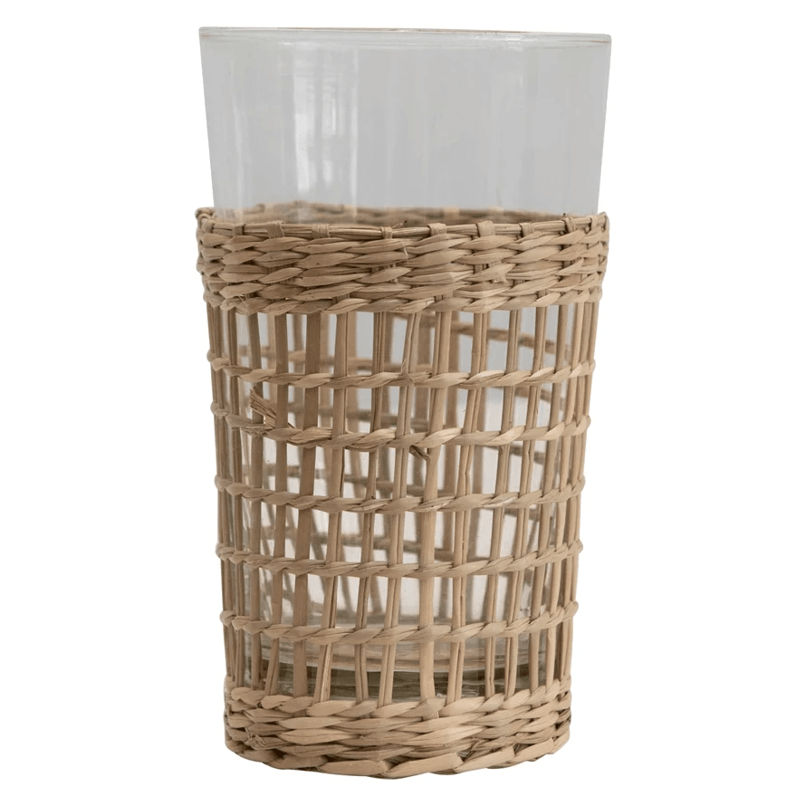 Drinking Glass with Woven Seagrass Sleeve by White Cliff Studio