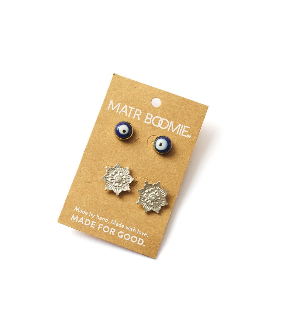 Drishti Evil Eye Charm Stud Earrings - Set of 2 HME stock line La Vie Bien Drishti Evil Eye Charm Stud Earrings - Set of 2