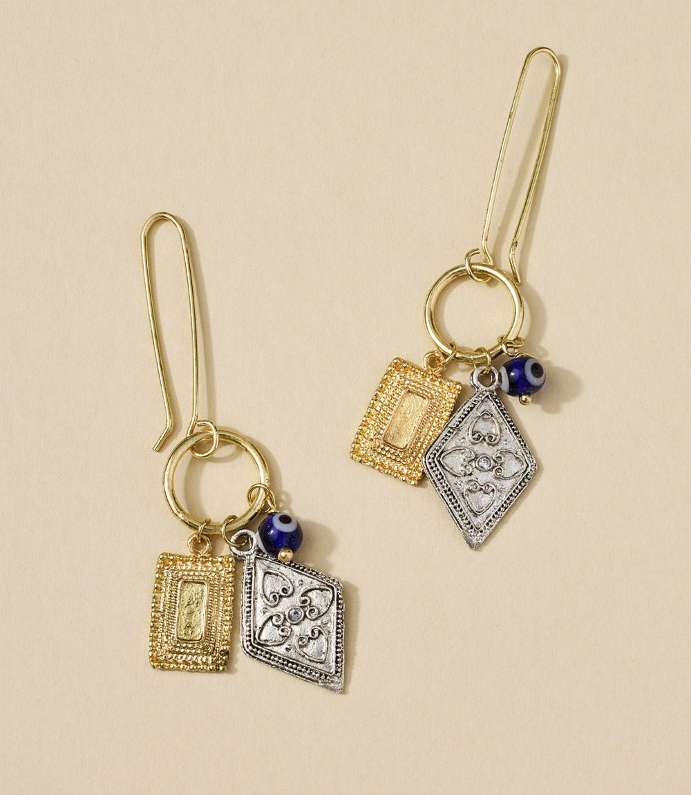Drishti Evil Eye Dangle Drop Charm Earrings HME stock line La Vie Bien Drishti Evil Eye Dangle Drop Charm Earrings