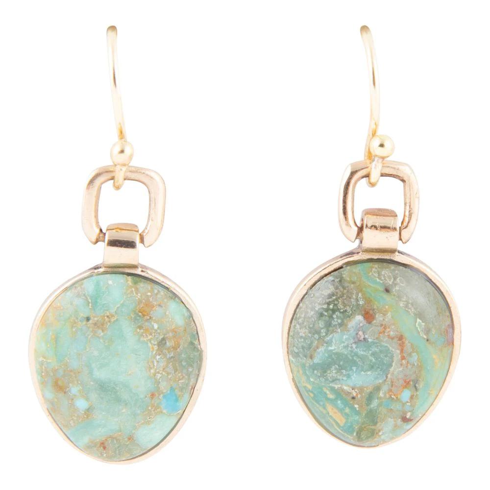 Drops of Blue Turquoise Golden Bronze Drop Earrings by Barse Jewelry