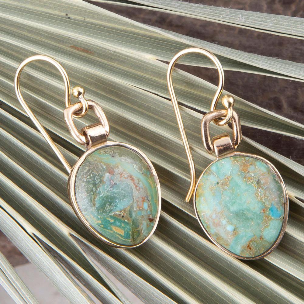 Drops of Blue Turquoise Golden Bronze Drop Earrings by Barse Jewelry