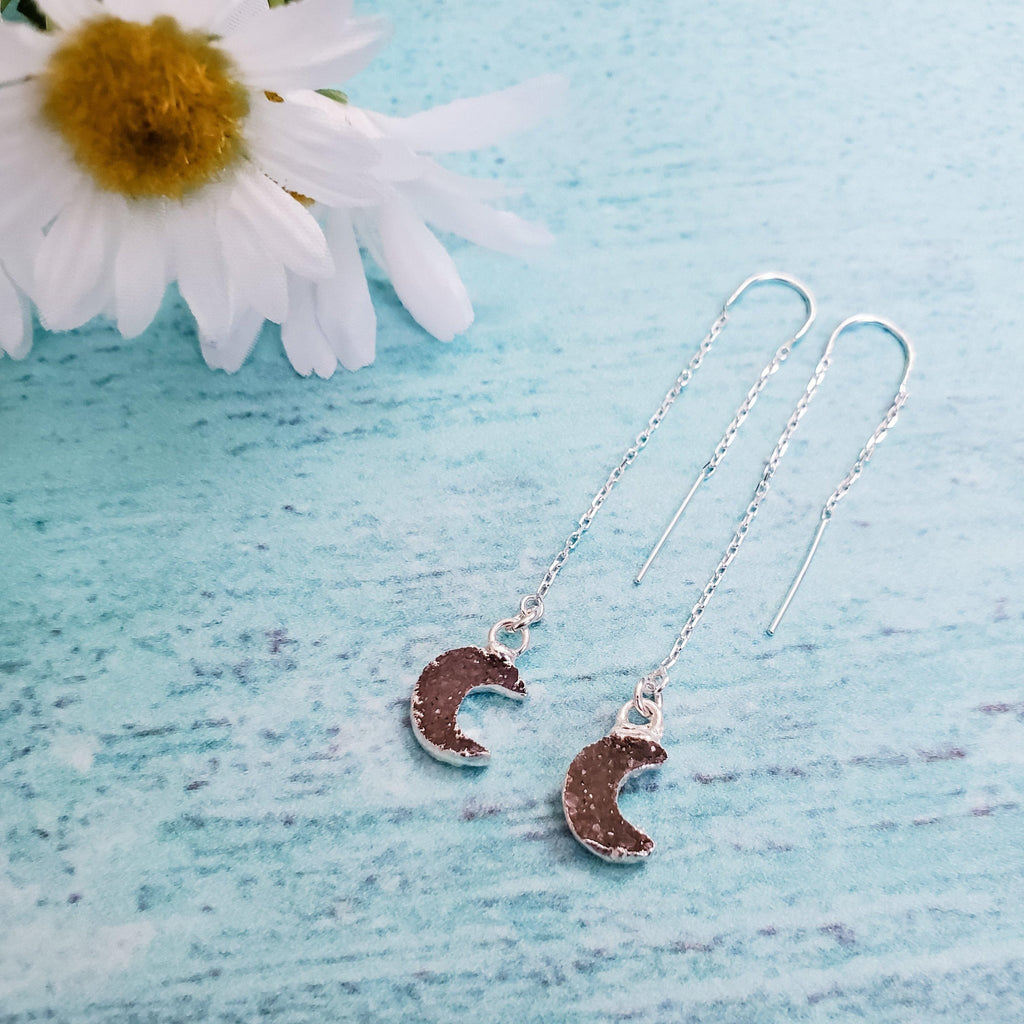 Druzy Moon Threader Earrings Crystal Earrings La Vie Bien Druzy Moon Threader Earrings