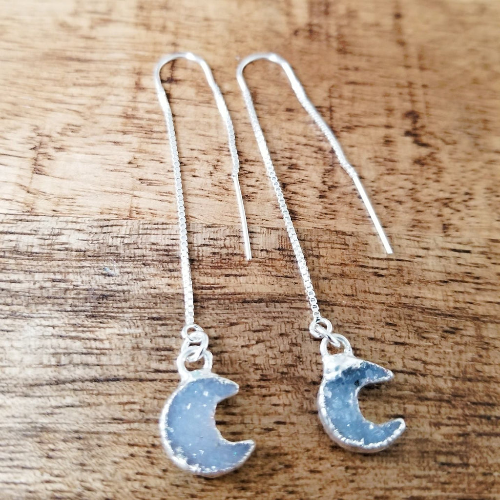 Druzy Moon Threader Earrings Crystal Earrings La Vie Bien Druzy Moon Threader Earrings