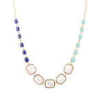 Dual Color Blue Lapis Turquoise and White Mother of Pearl Golden Necklace by Barse Jewelry