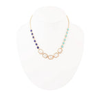 Dual Color Blue Lapis Turquoise and White Mother of Pearl Golden Necklace by Barse Jewelry