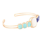 Dual Color Blue Lapis Turquoise and White Mother of Pearl Golden Cuff Bracelet Bracelets La Vie Bien Dual Color Blue Lapis Turquoise and White Mother of Pearl Golden Cuff Bracelet