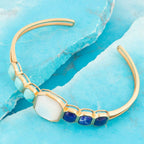 Dual Color Blue Lapis Turquoise and White Mother of Pearl Golden Cuff Bracelet Bracelets La Vie Bien Dual Color Blue Lapis Turquoise and White Mother of Pearl Golden Cuff Bracelet