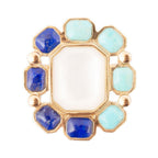 Dual Color Blue Lapis Turquoise and White Mother of Pearl Golden Ring rings La Vie Bien Dual Color Blue Lapis Turquoise and White Mother of Pearl Golden Ring