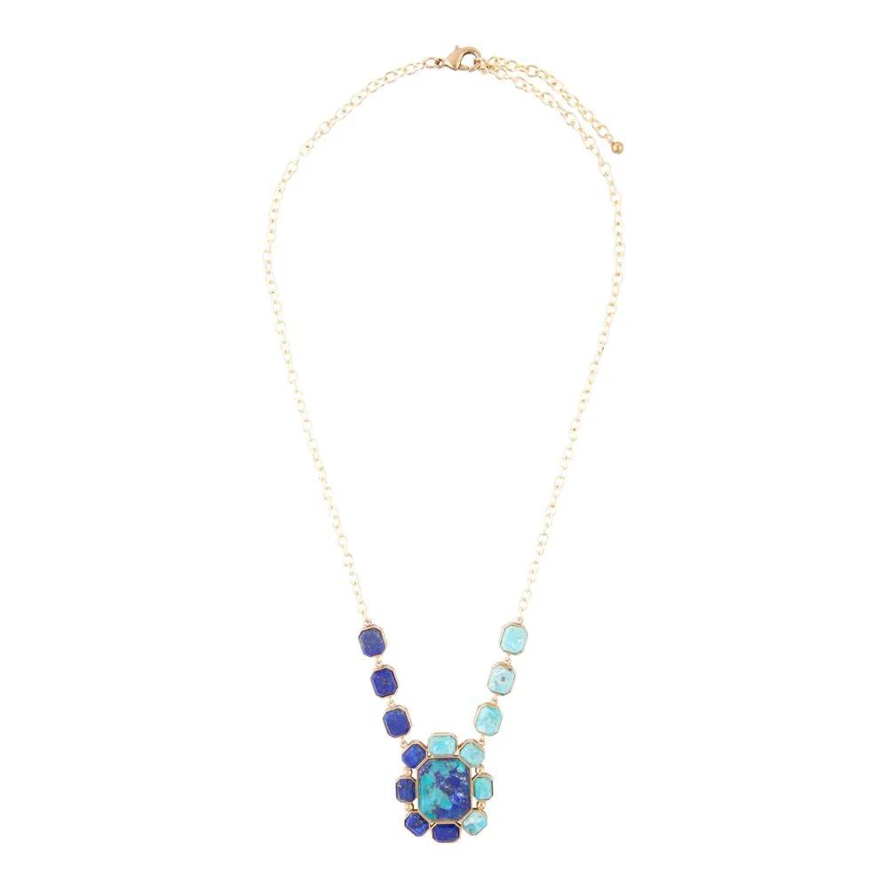 Duality Blue Lapis and Turquoise Golden Pendant Necklace by Barse Jewelry