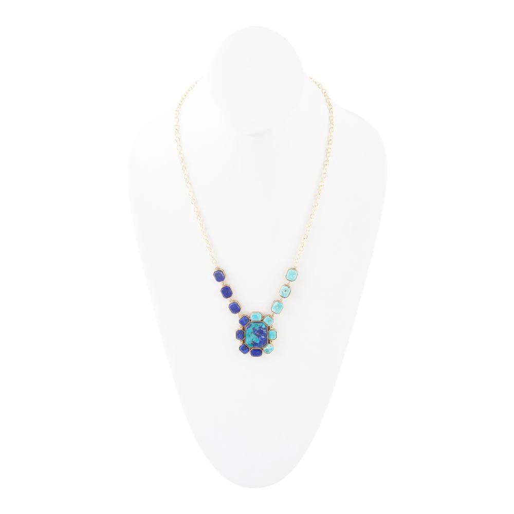 Duality Blue Lapis and Turquoise Golden Pendant Necklace by Barse Jewelry