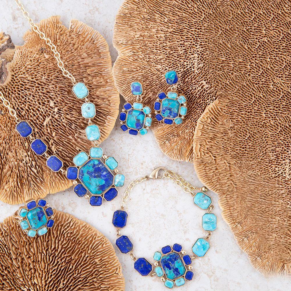Duality Blue Lapis and Turquoise Golden Pendant Necklace by Barse Jewelry