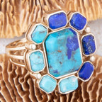 Duality Blue Lapis and Turquoise Golden Statement Ring by Barse Jewelry