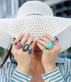 Duality Blue Lapis and Turquoise Golden Statement Ring by Barse Jewelry