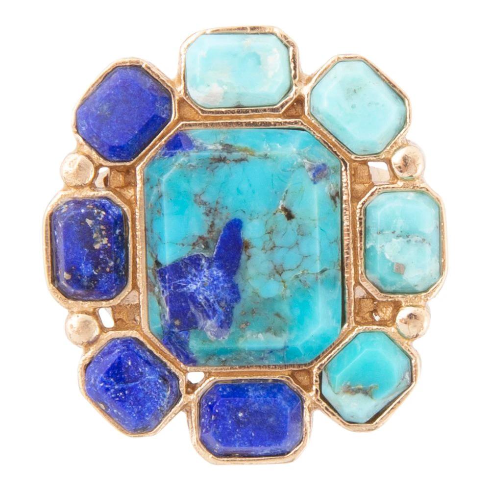 Duality Blue Lapis and Turquoise Golden Statement Ring by Barse Jewelry