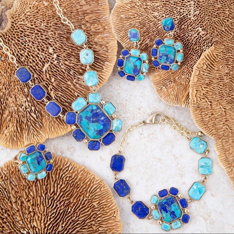 Duality Blue Lapis and Turquoise Golden Statement Ring by Barse Jewelry