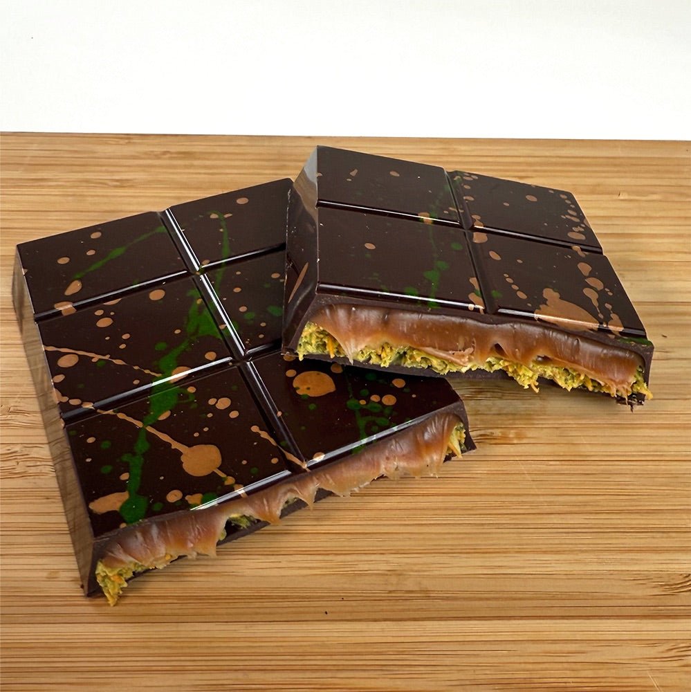 Dubai Done Better - Pistachio Milk Chocolate Caramel Bar Dubai Done Better Bars La Vie Bien Dubai Done Better - Pistachio Milk Chocolate Caramel Bar
