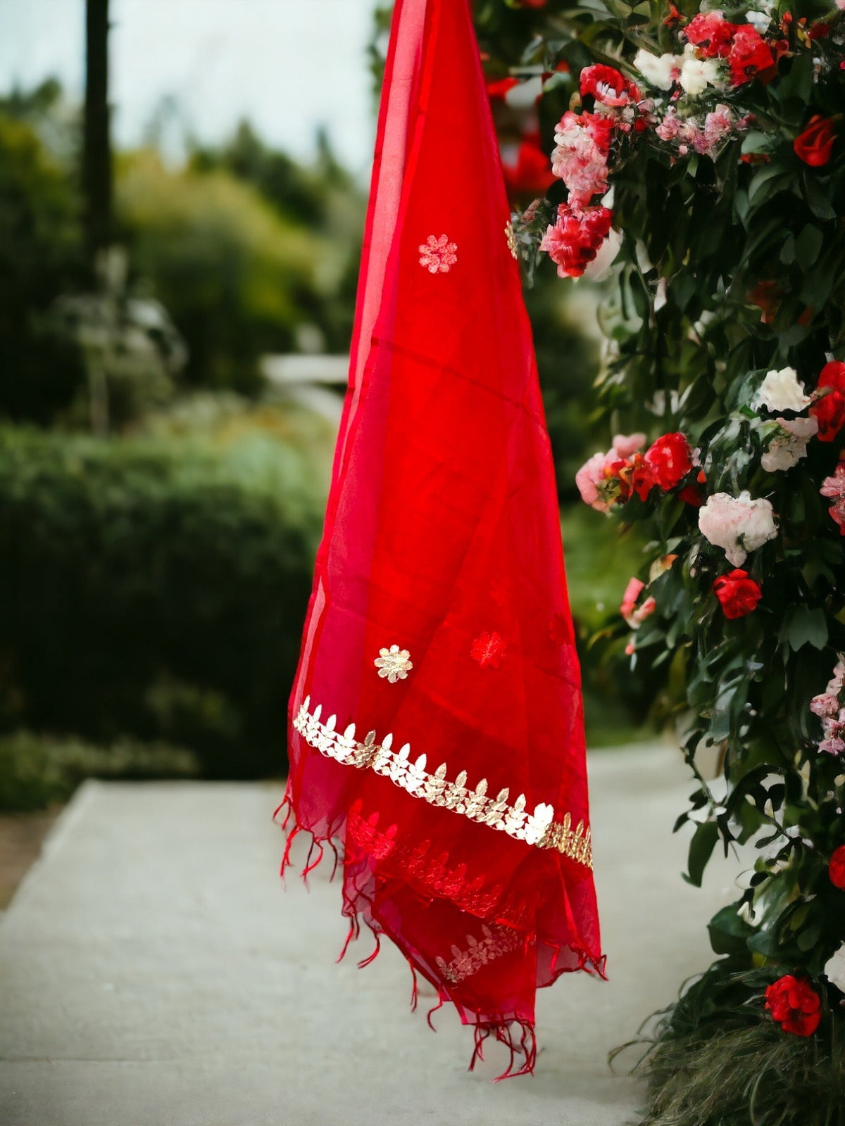 Dupatta with Golden Gota Work Stole / Duppata La Vie Bien Dupatta with Golden Gota Work
