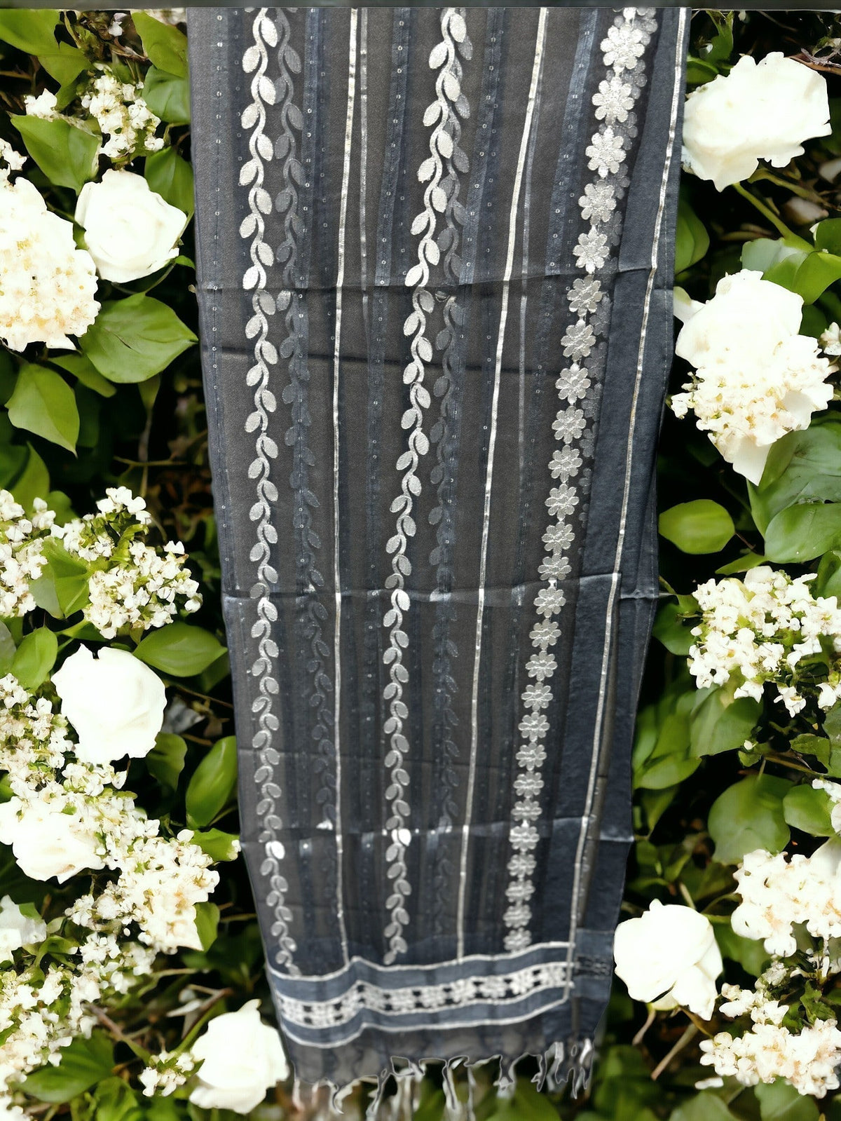 Dupatta with Silver Gota Work Stole / Duppata La Vie Bien Dupatta with Silver Gota Work