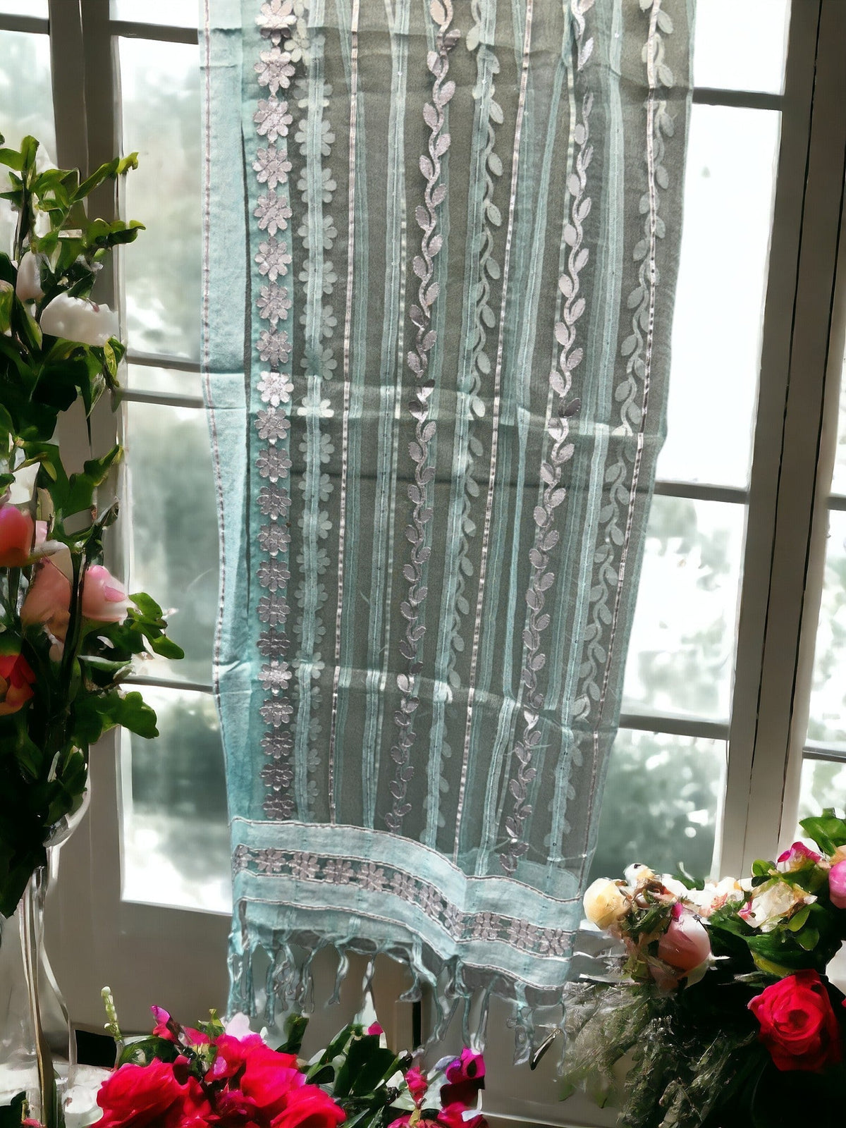 Dupatta with Silver Gota Work Stole / Duppata La Vie Bien Dupatta with Silver Gota Work