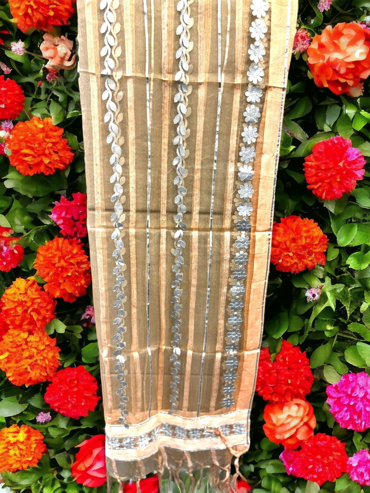 Dupatta with Silver Gota Work Stole / Duppata La Vie Bien Dupatta with Silver Gota Work