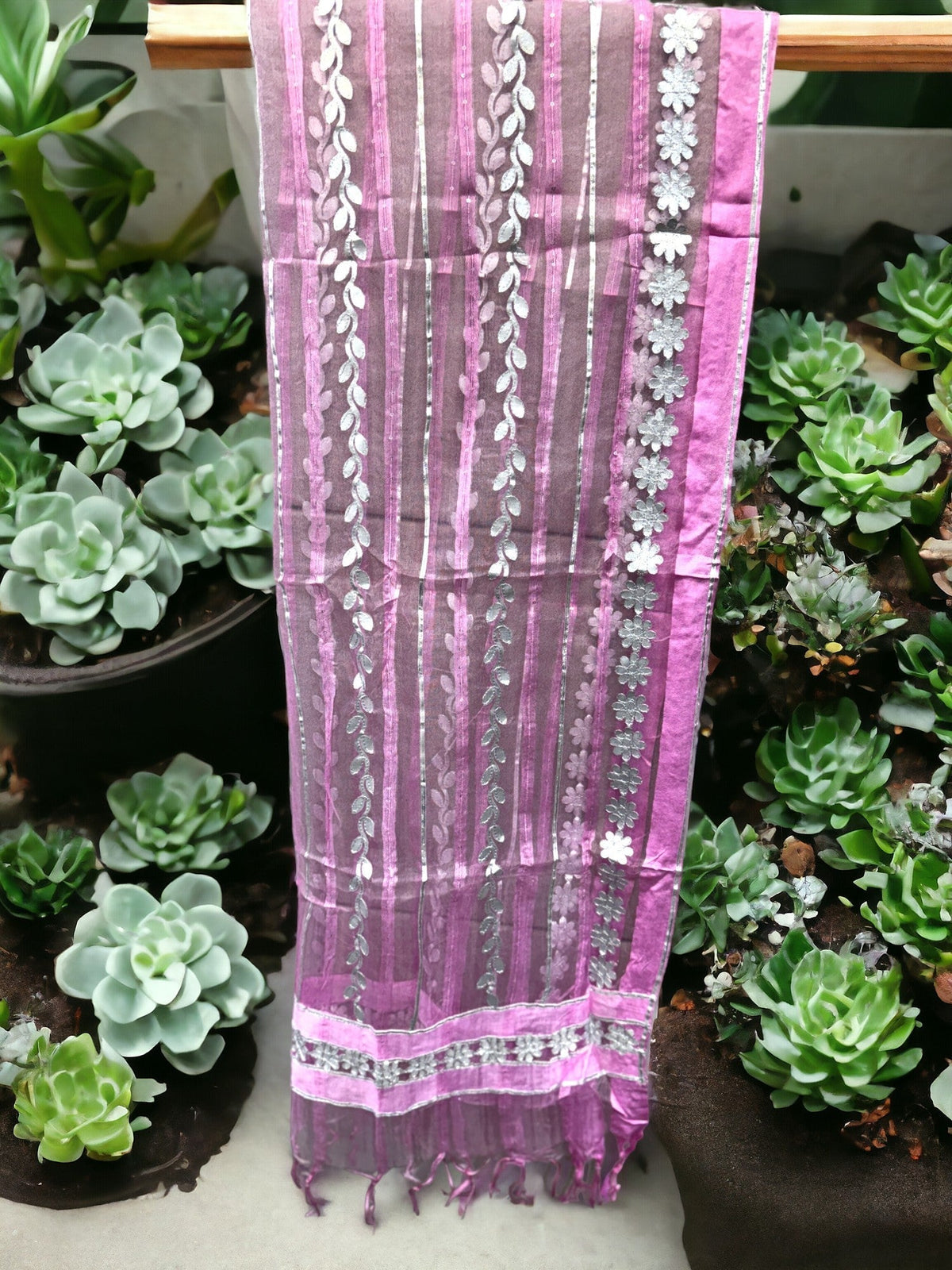 Dupatta with Silver Gota Work Stole / Duppata La Vie Bien Dupatta with Silver Gota Work