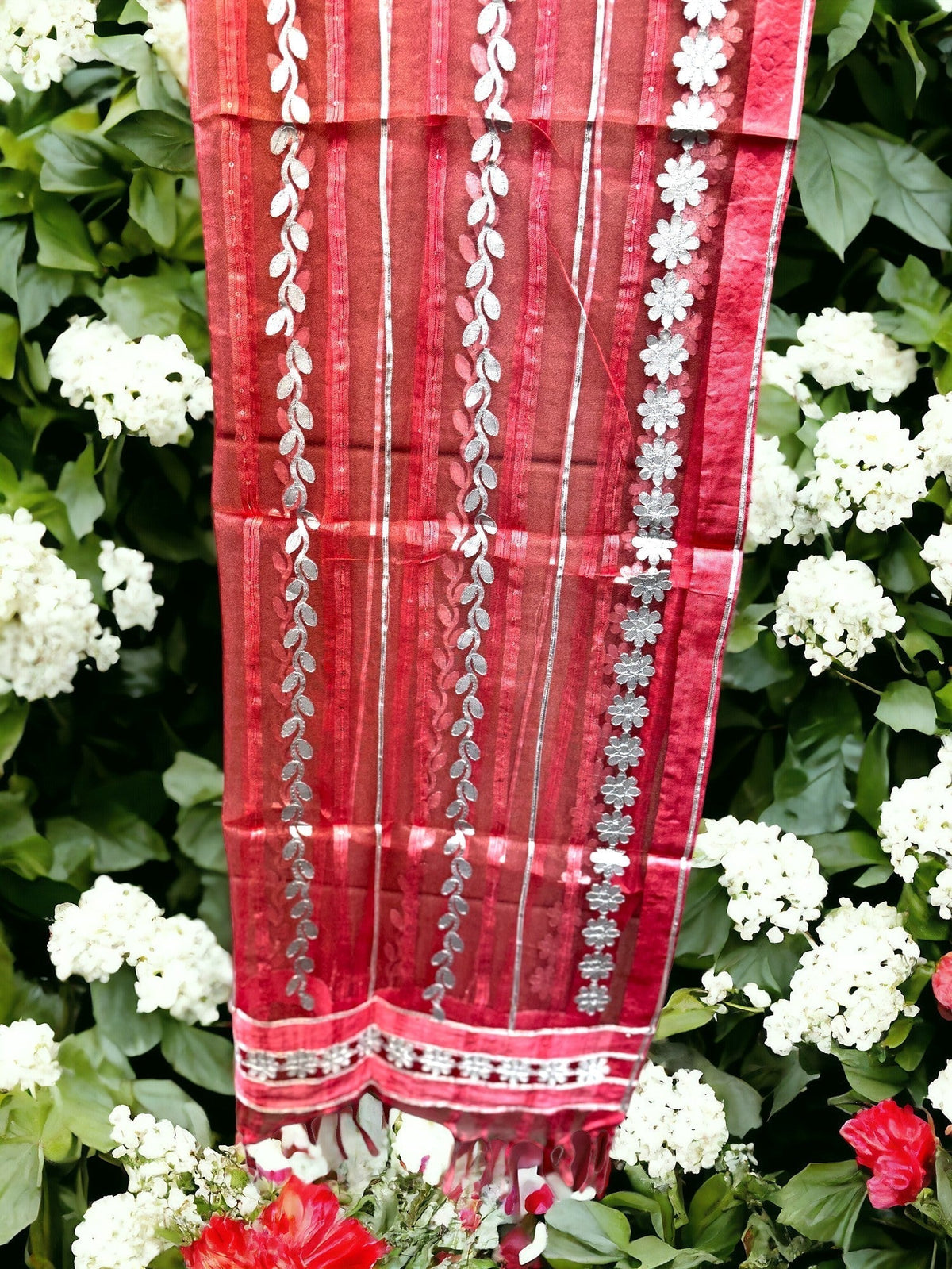 Dupatta with Silver Gota Work Stole / Duppata La Vie Bien Dupatta with Silver Gota Work